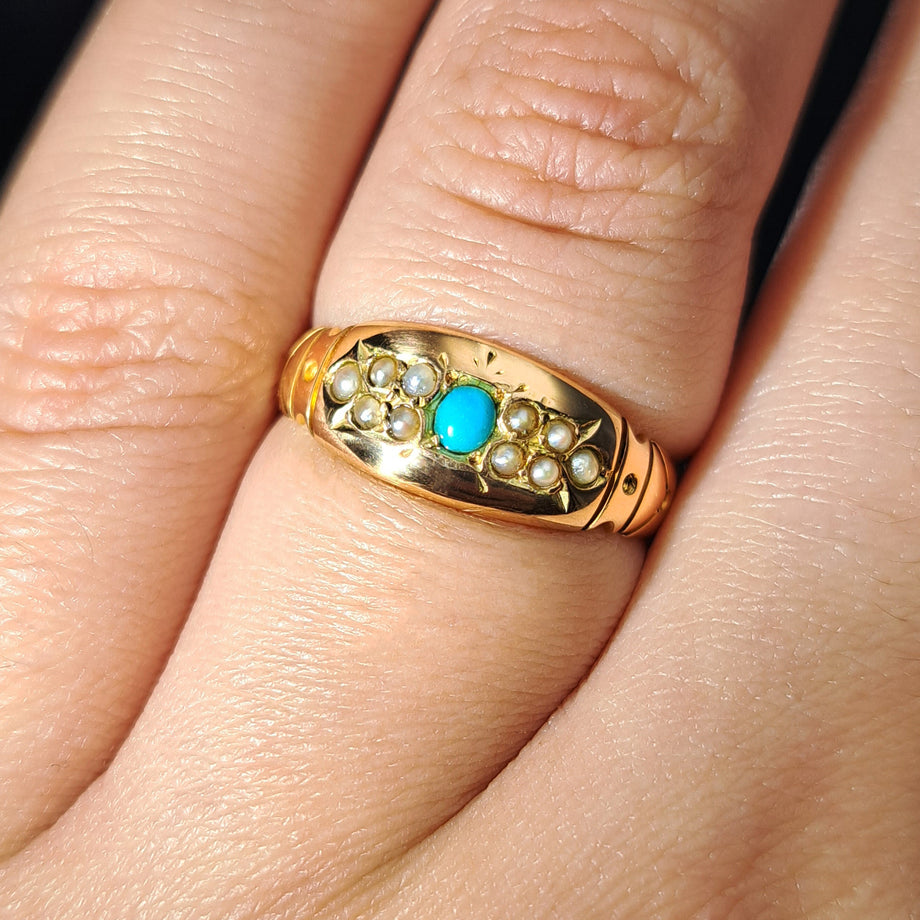 The Antique 1886 Victorian Turquoise and Pearl Ring