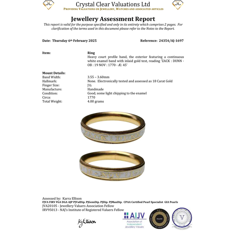 The Antique Georgian 1770 White Enamel Mourning Ring