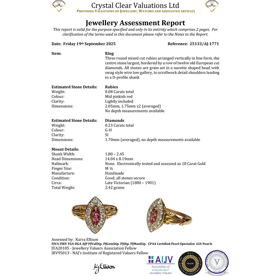 The Antique Victorian Ruby and Diamond Navette Ring