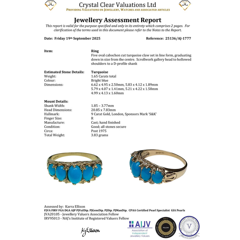 The Vintage 9ct Gold Five Stone Turquoise Ring