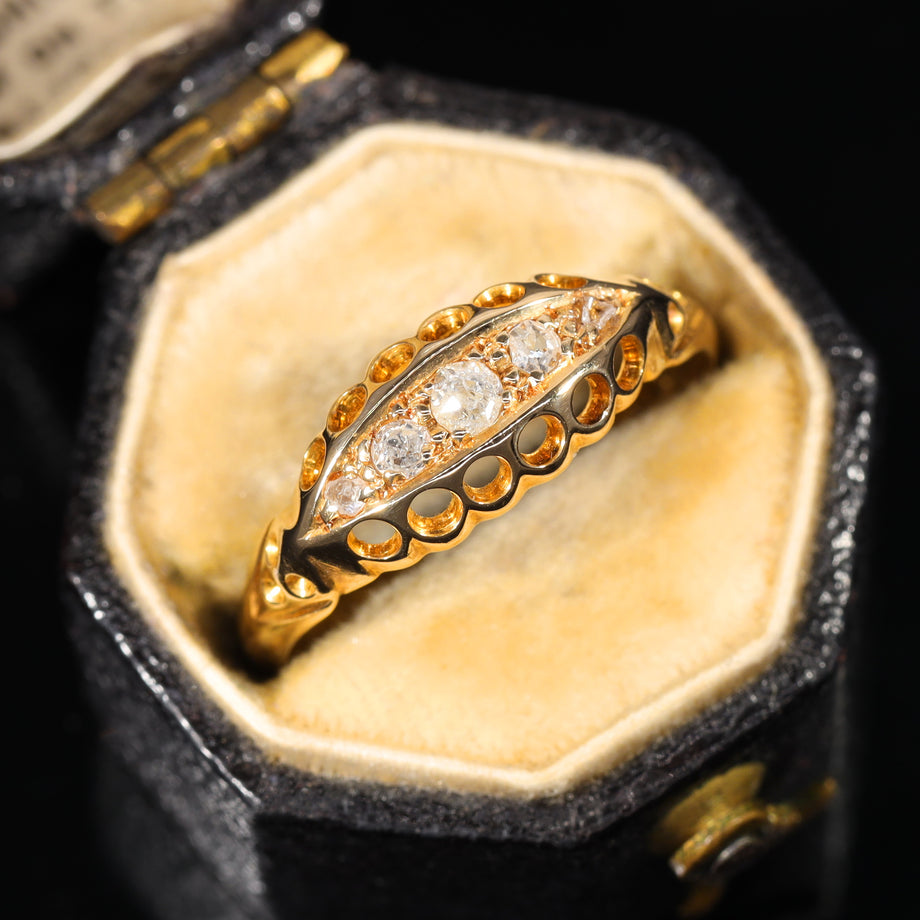 The Antique 1912 Five Old Cut Diamond Boat Ring