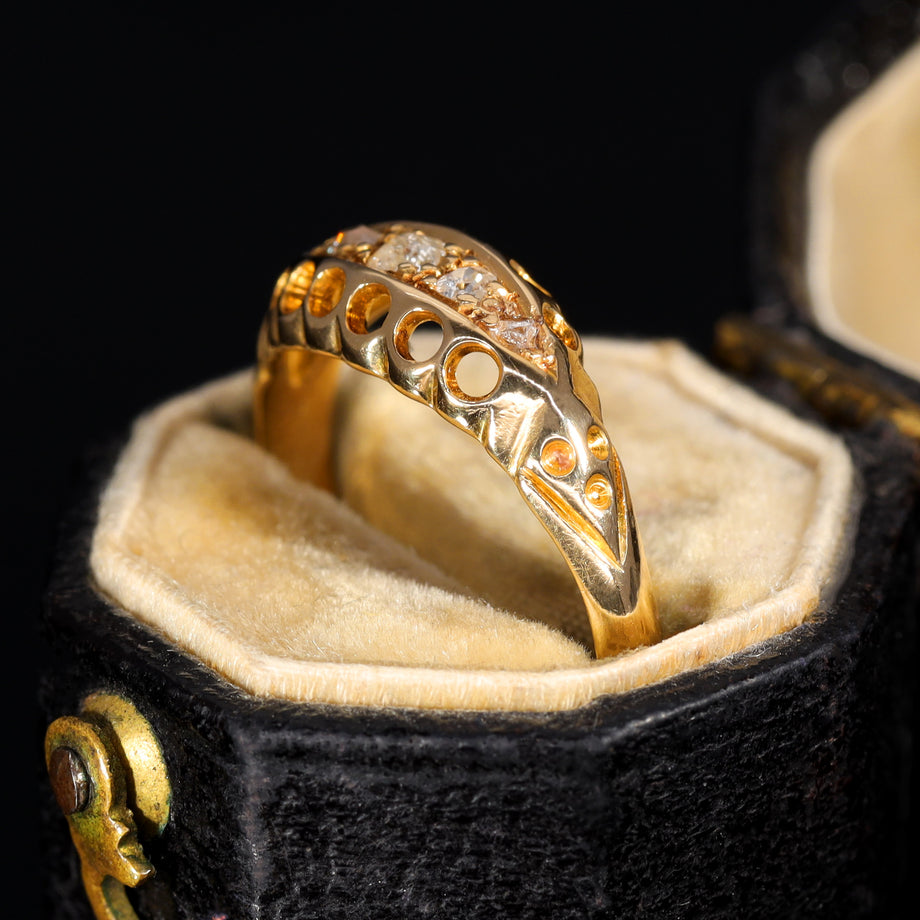 The Antique 1912 Five Old Cut Diamond Boat Ring