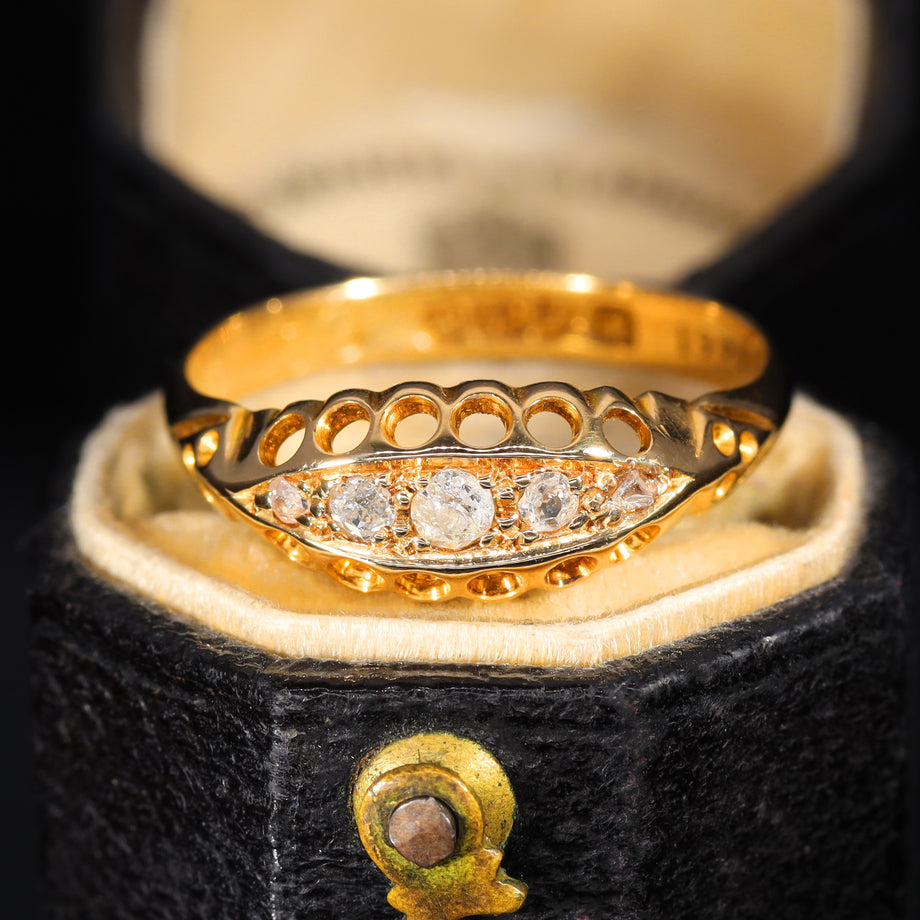 The Antique 1912 Five Old Cut Diamond Boat Ring