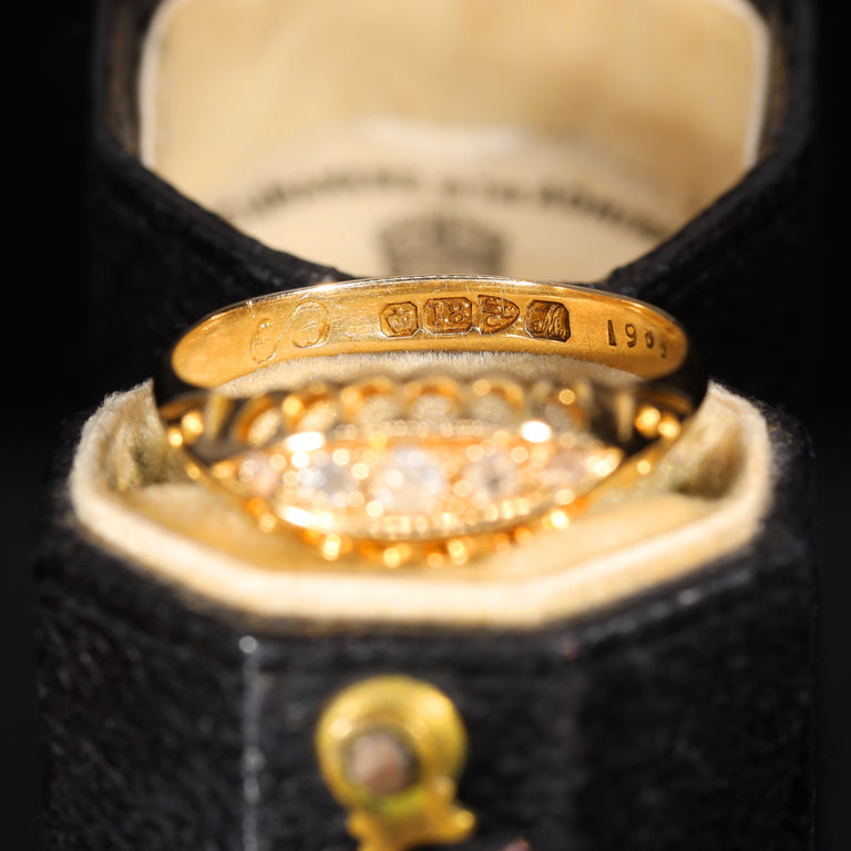 The Antique 1912 Five Old Cut Diamond Boat Ring