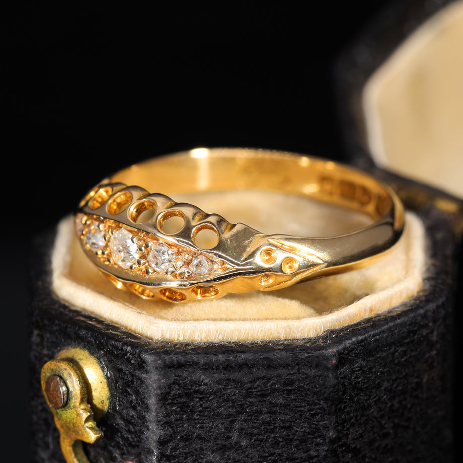The Antique 1912 Five Old Cut Diamond Boat Ring