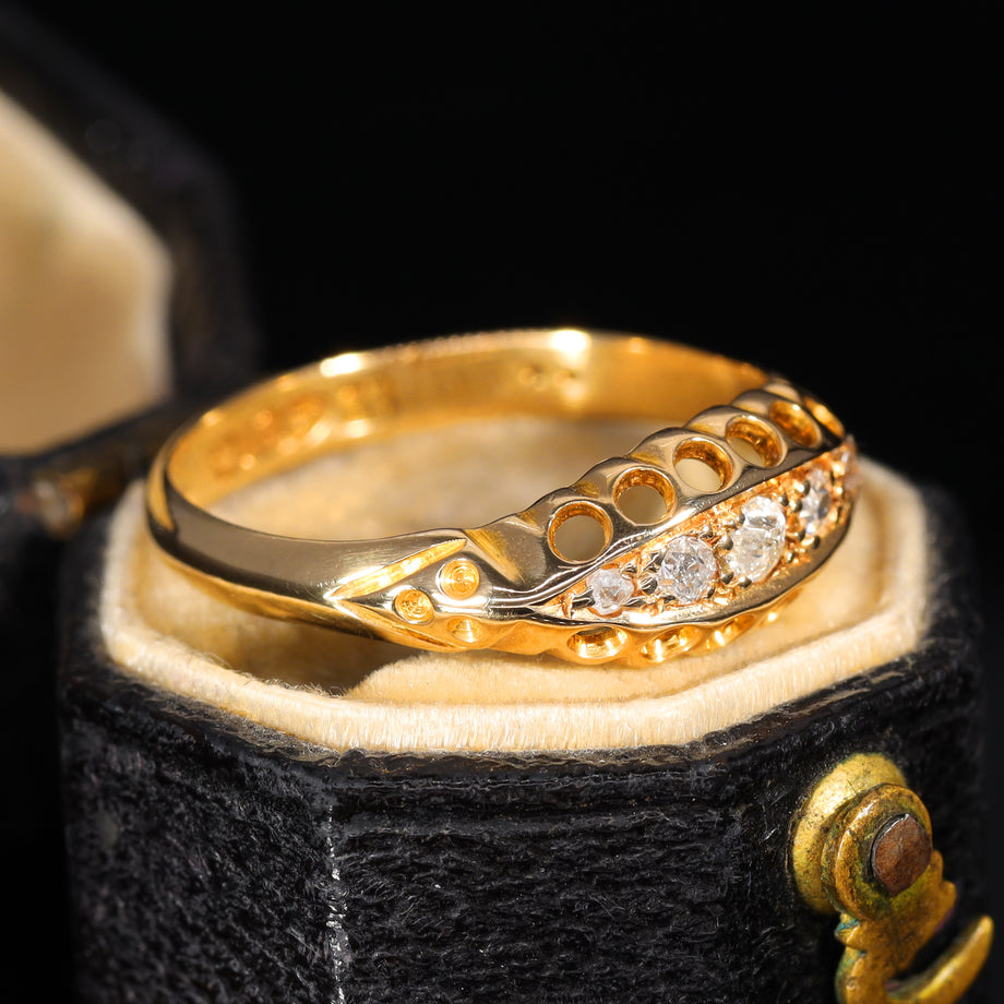 The Antique 1912 Five Old Cut Diamond Boat Ring
