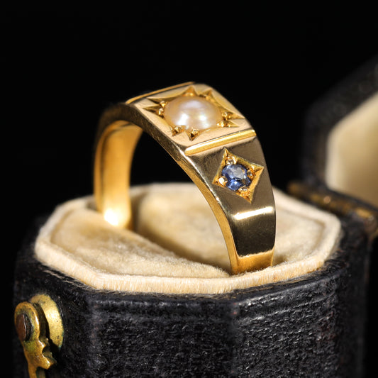 The Antique Late Victorian Pearl and Sapphire Ring