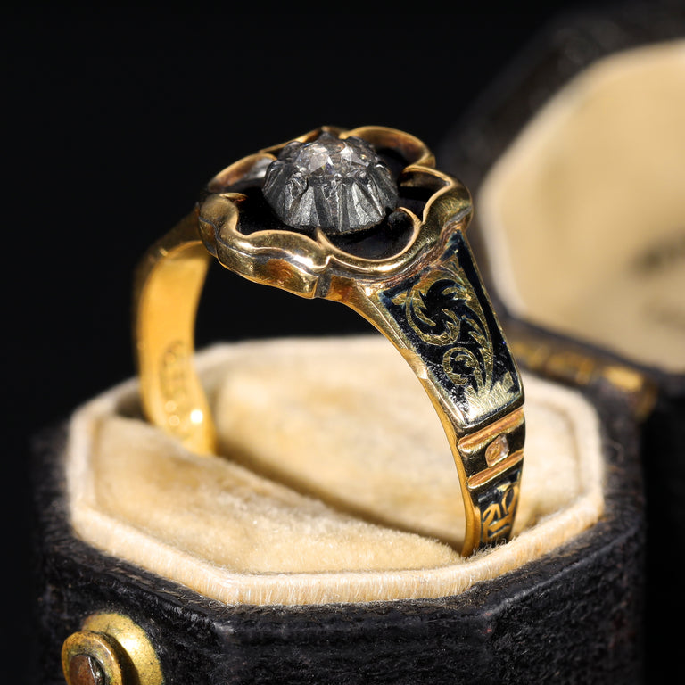 The Antique 1844 Diamond and Enamel Mourning Ring