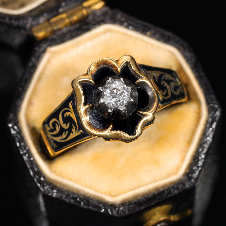The Antique 1844 Diamond and Enamel Mourning Ring