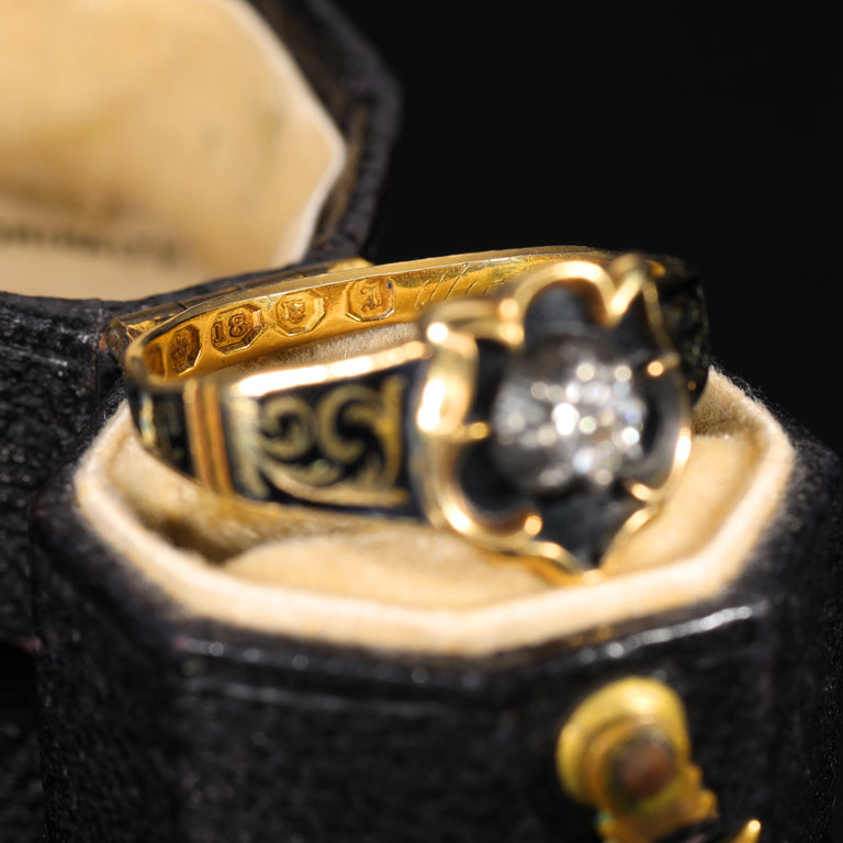 The Antique 1844 Diamond and Enamel Mourning Ring