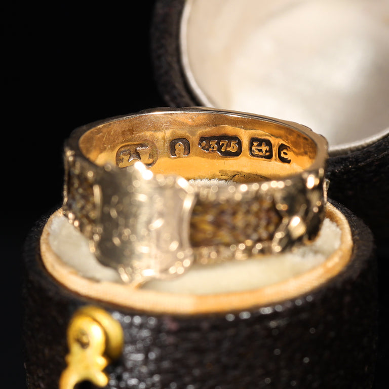 The Antique Victorian 'M.R' Initials and Hairwork Mourning Ring