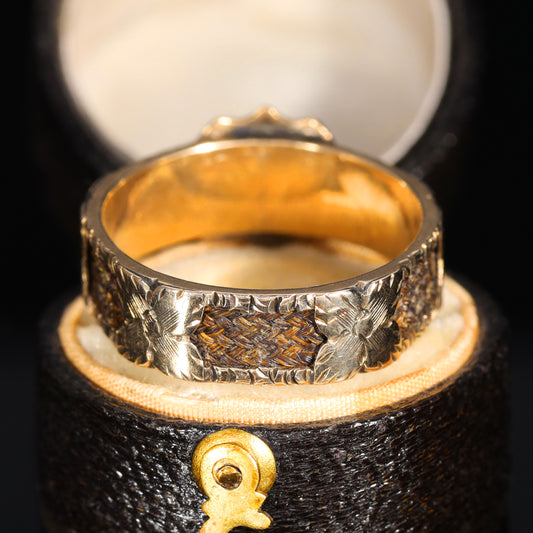 The Antique Victorian 'M.R' Initials and Hairwork Mourning Ring