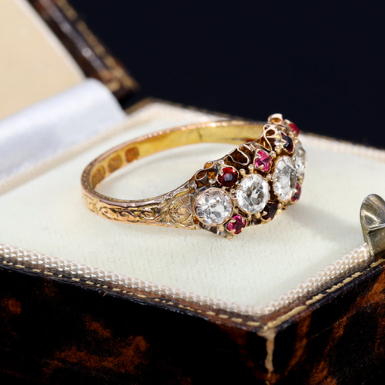 The Antique 1872 Garnet and Rock Quartz Ornate Ring - Antique Jewellers