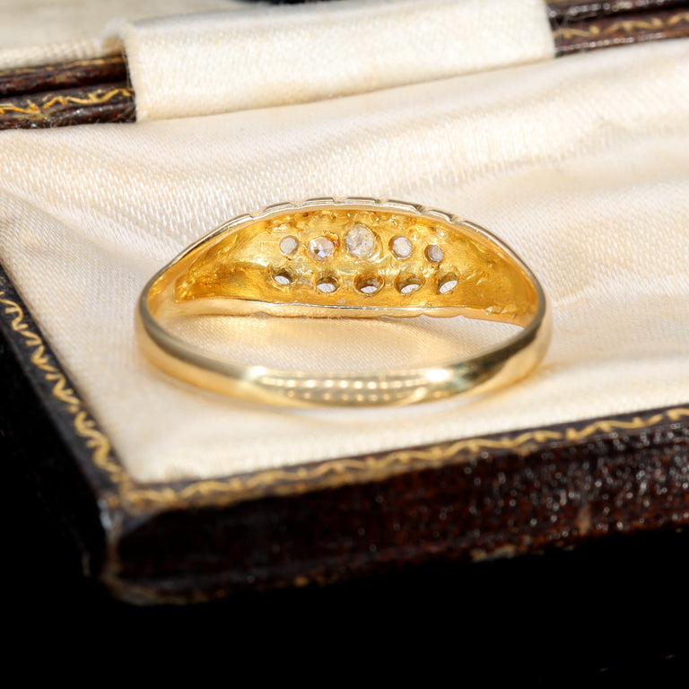 The Antique Victorian Old Cut Diamond Boat Ring - Antique Jewellers
