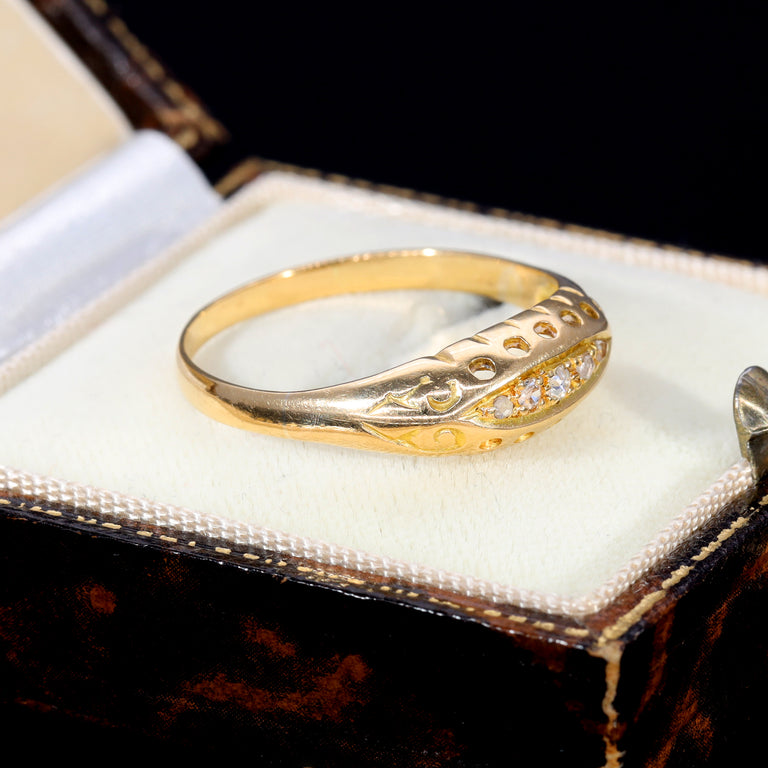 The Antique Victorian Old Cut Diamond Boat Ring - Antique Jewellers