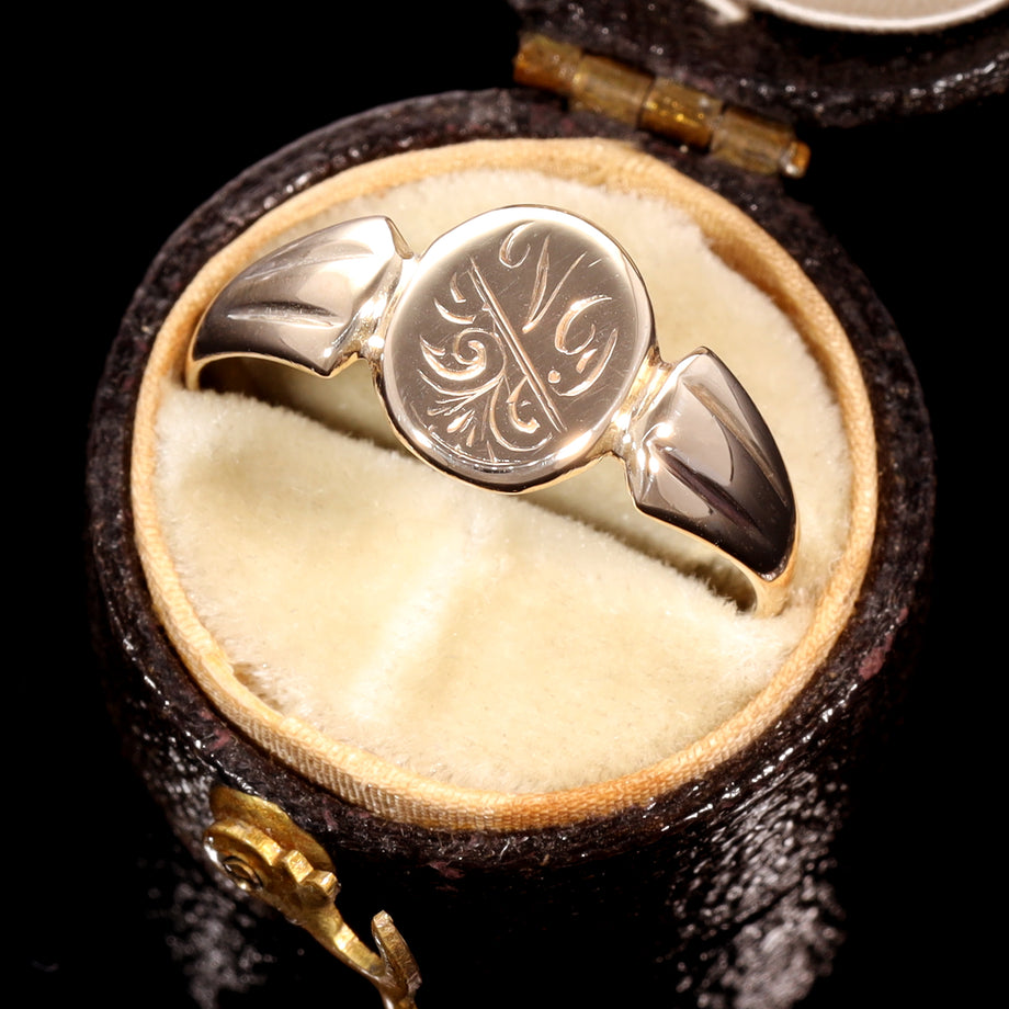 The Vintage 1955 Engraved Oval Signet Ring - Antique Jewellers