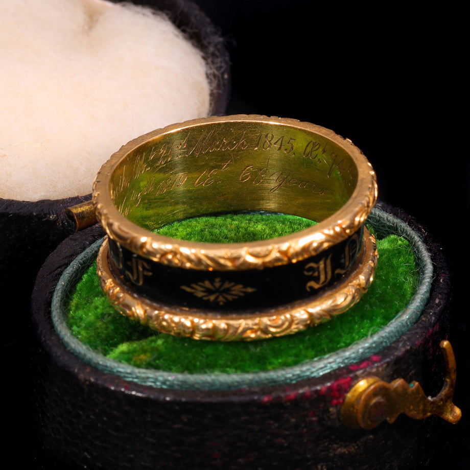 The Antique Victorian 1837 'In Memory Of' 18ct Gold Engraved Mourning Ring