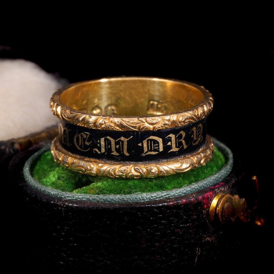 The Antique Victorian 1837 'In Memory Of' 18ct Gold Engraved Mourning Ring