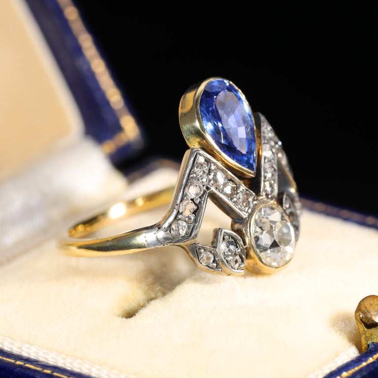The Antique Sapphire and Old Cut Diamond Tiara Ring