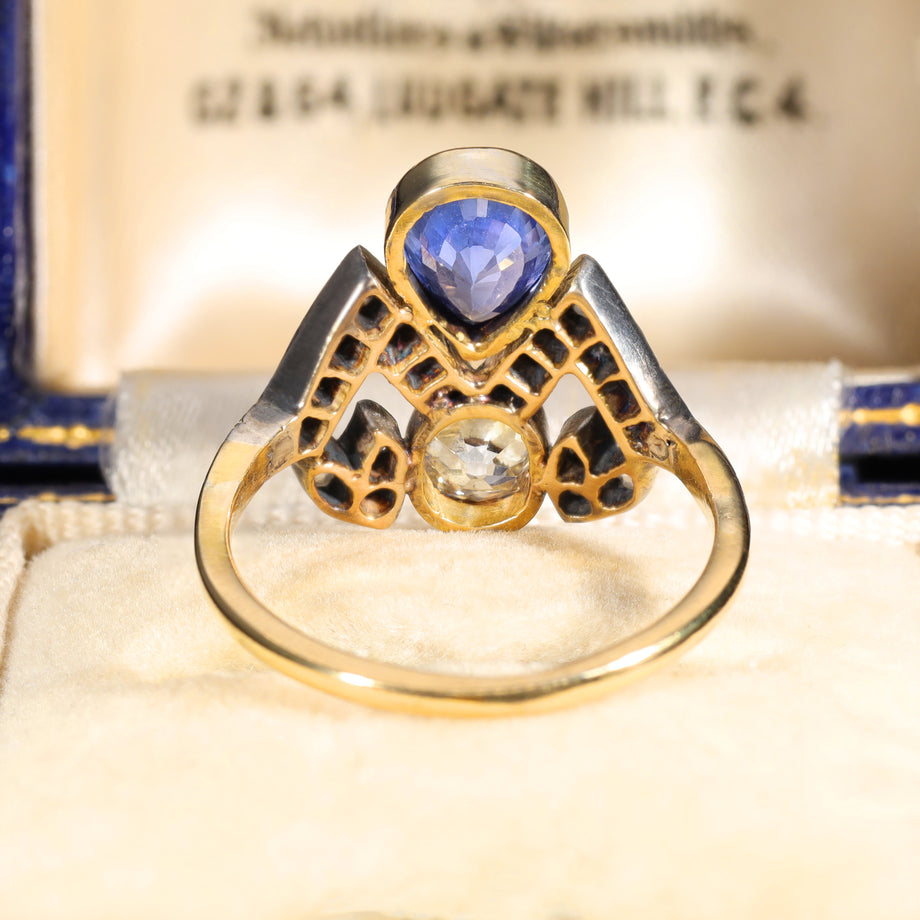 The Antique Sapphire and Old Cut Diamond Tiara Ring