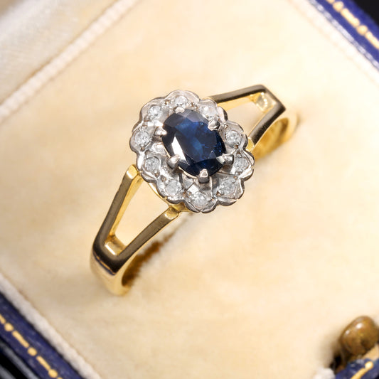 The Vintage 1983 Sapphire and Diamond Cluster Floral Ring