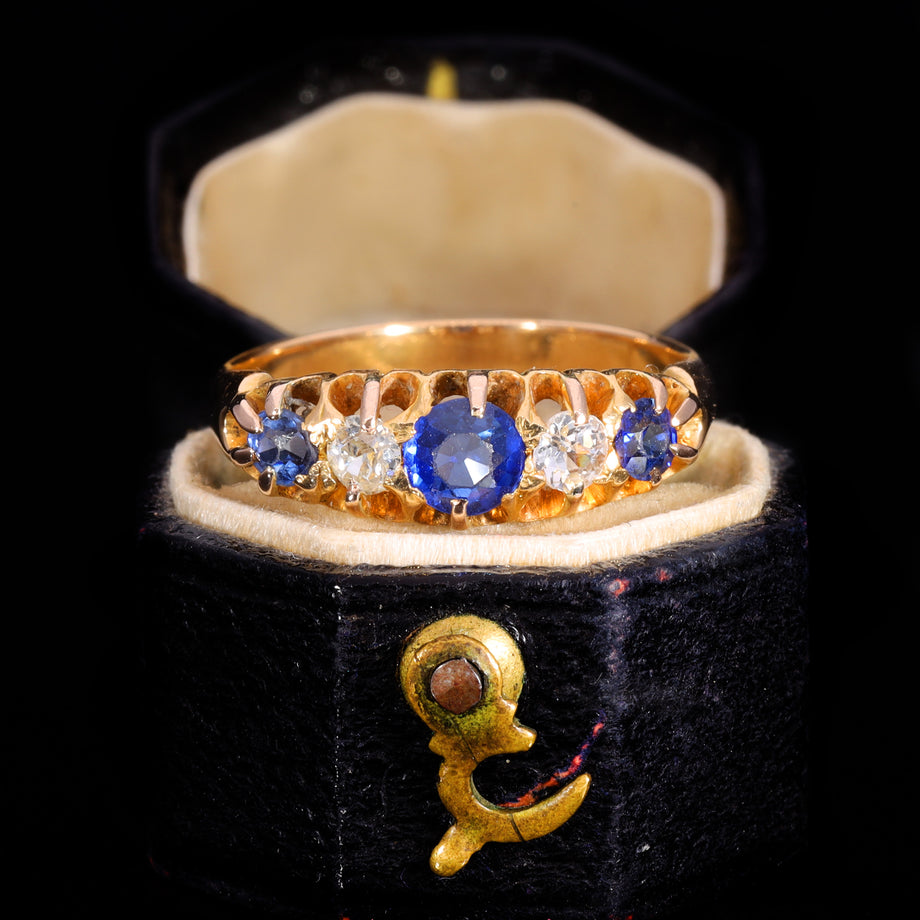 The Antique Sapphire and Diamond Classic Boat Ring