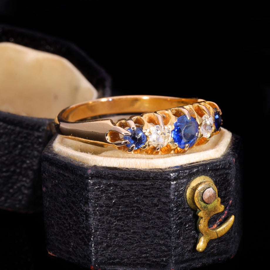 The Antique Sapphire and Diamond Classic Boat Ring