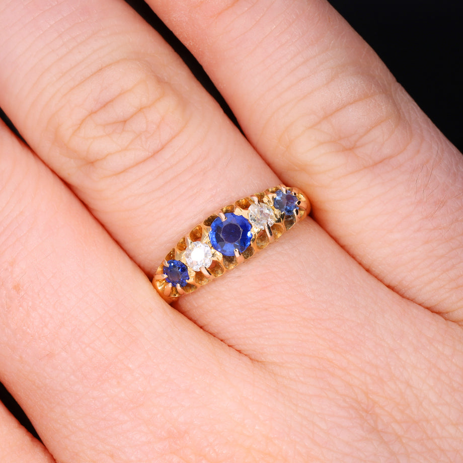 The Antique Sapphire and Diamond Classic Boat Ring