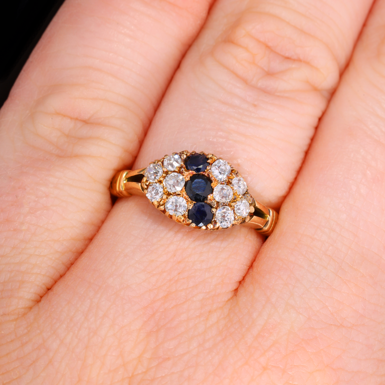 The Antique Victorian Sapphire and Old Cut Diamond Cluster Ring
