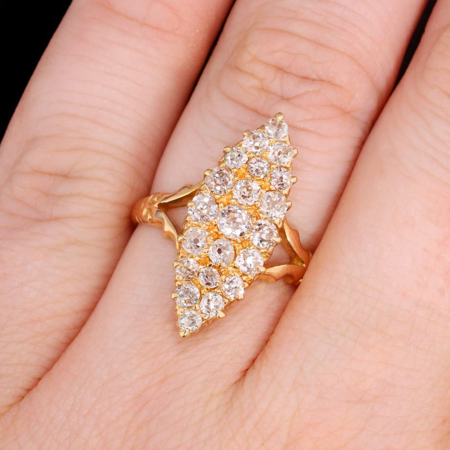The Antique Victorian Old European Cut Diamond Navette Ring