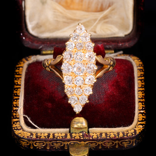 The Antique Victorian Old European Cut Diamond Navette Ring