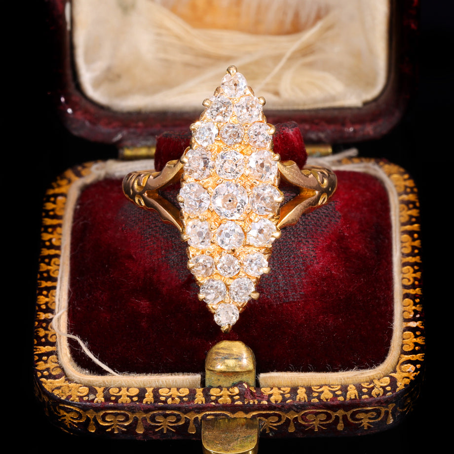 The Antique Victorian Old European Cut Diamond Navette Ring