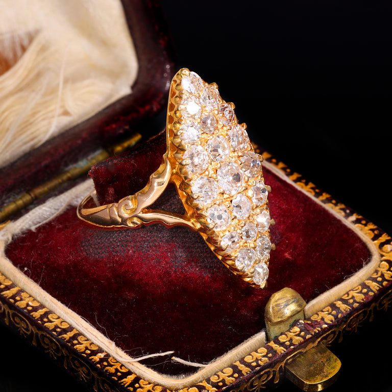 The Antique Victorian Old European Cut Diamond Navette Ring