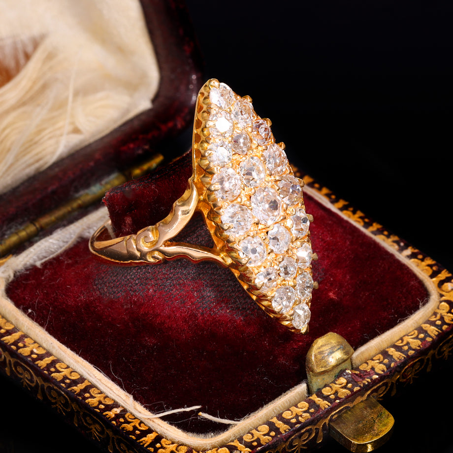 The Antique Victorian Old European Cut Diamond Navette Ring