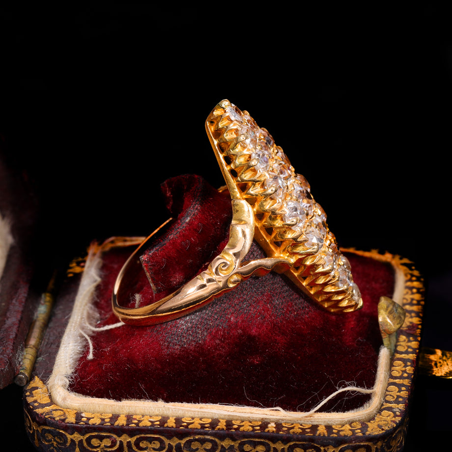 The Antique Victorian Old European Cut Diamond Navette Ring