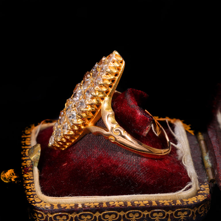 The Antique Victorian Old European Cut Diamond Navette Ring