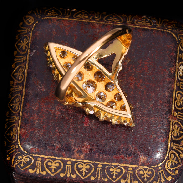 The Antique Victorian Old European Cut Diamond Navette Ring