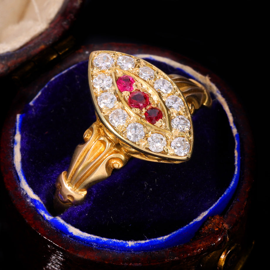 The Antique Victorian Ruby and Diamond Navette Ring