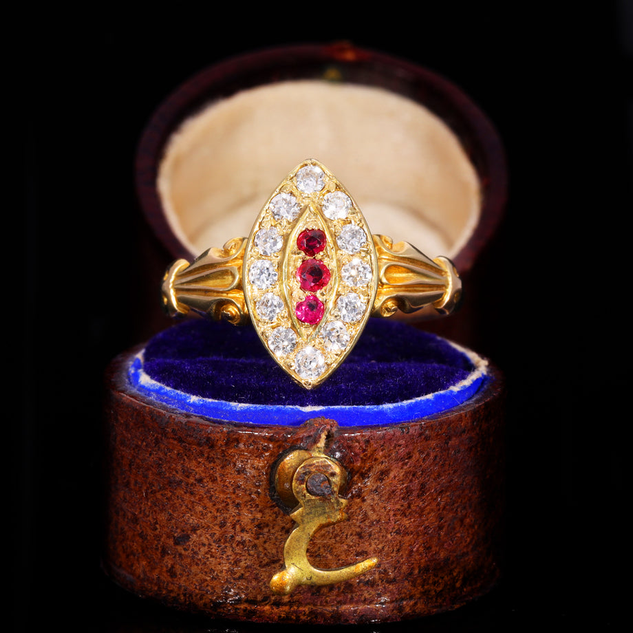 The Antique Victorian Ruby and Diamond Navette Ring