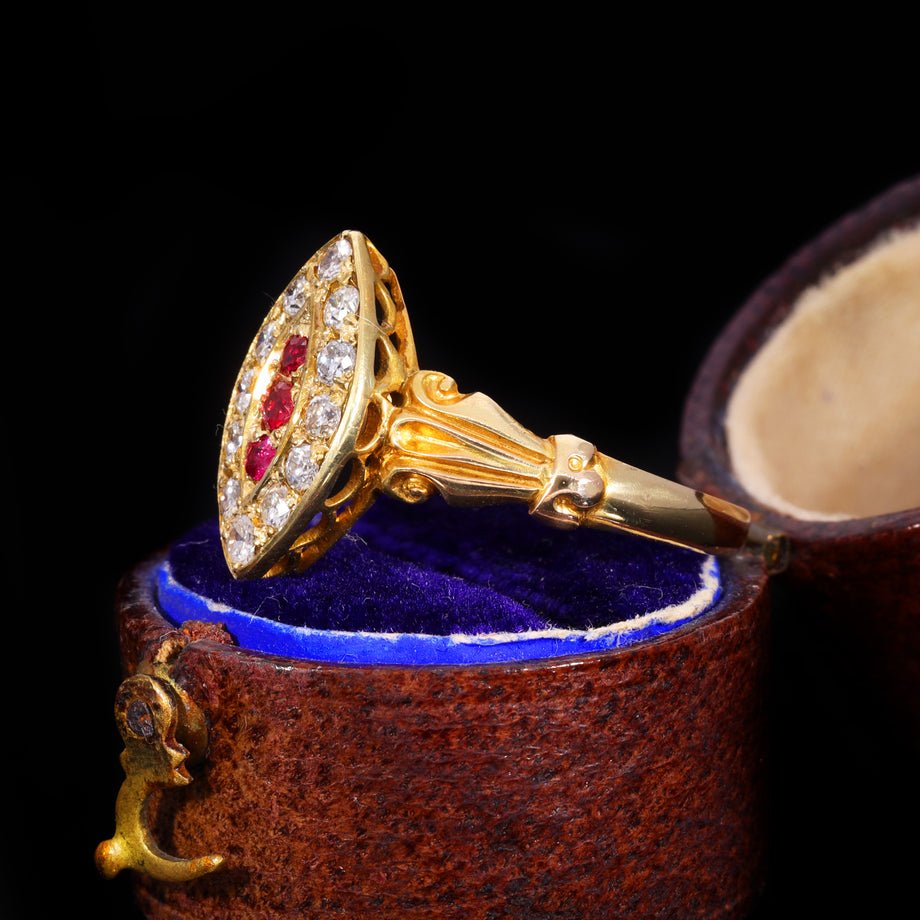 The Antique Victorian Ruby and Diamond Navette Ring