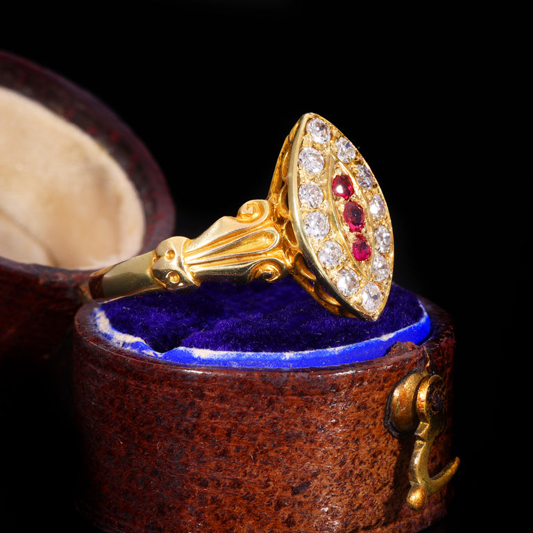 The Antique Victorian Ruby and Diamond Navette Ring