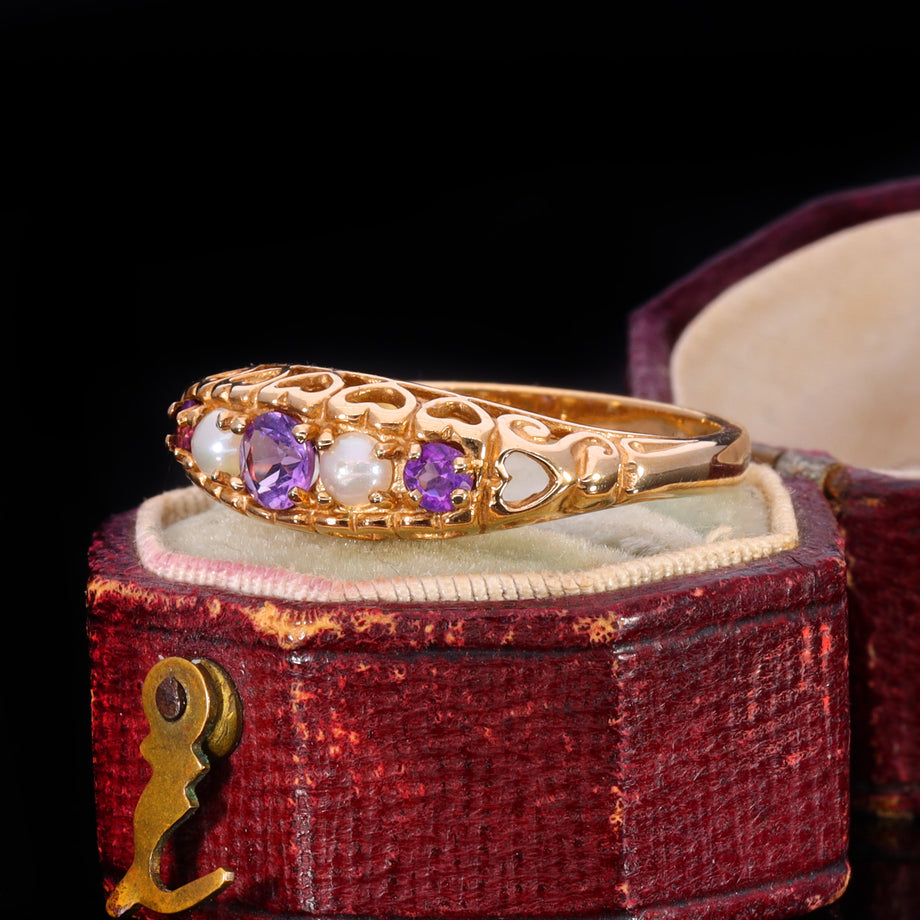 The Vintage Amethyst and Pearl Heart Ring