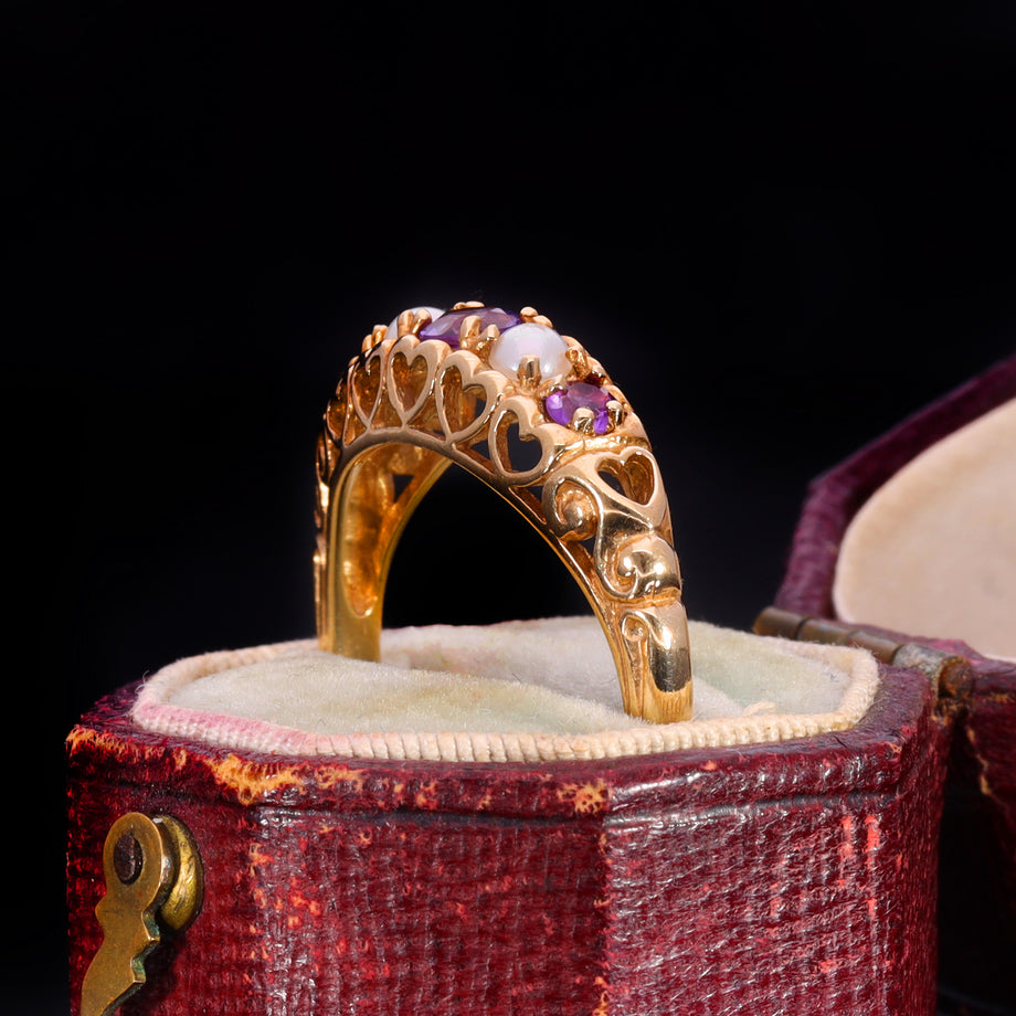 The Vintage Amethyst and Pearl Heart Ring