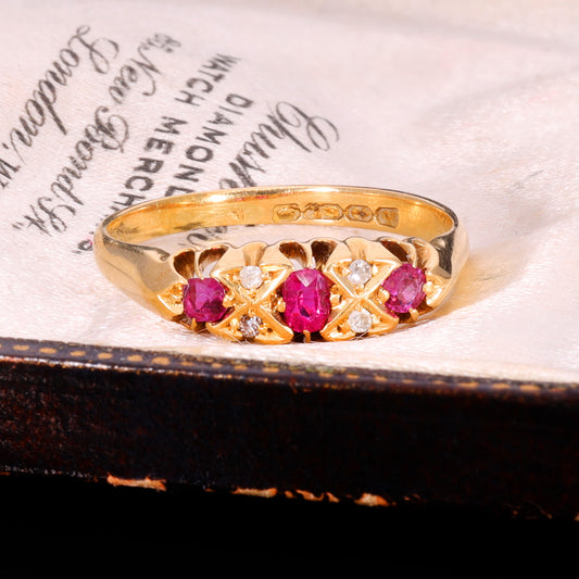 The Antique 1920 Ruby And Diamond Boat Ring