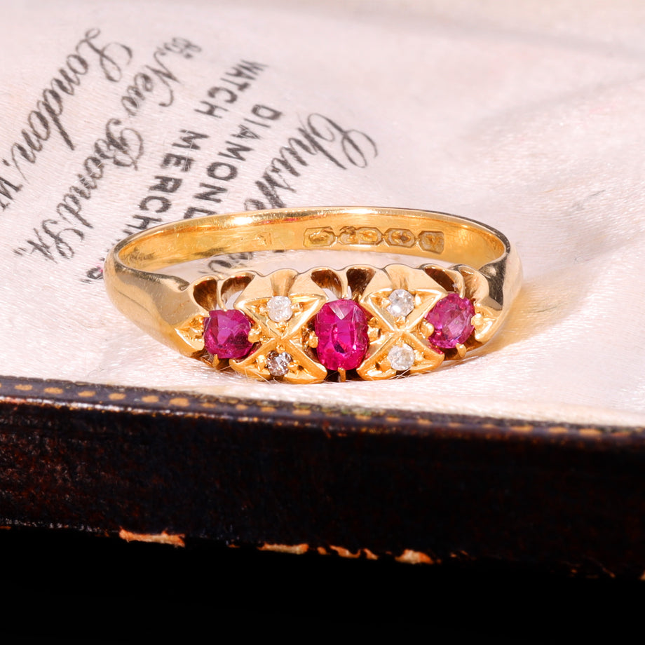 The Antique 1920 Ruby And Diamond Boat Ring