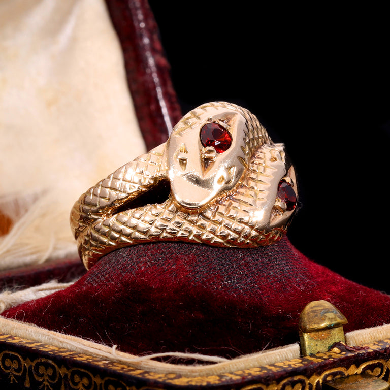The Vintage Garnet Double Headed Snake Ring