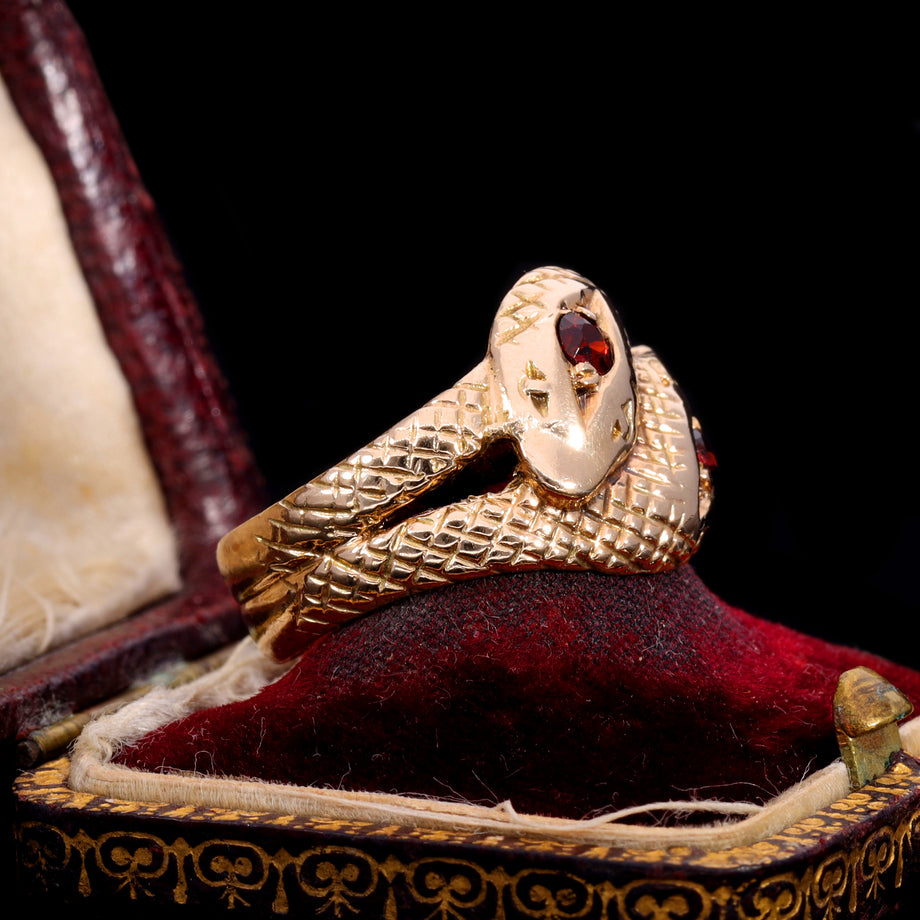 The Vintage Garnet Double Headed Snake Ring