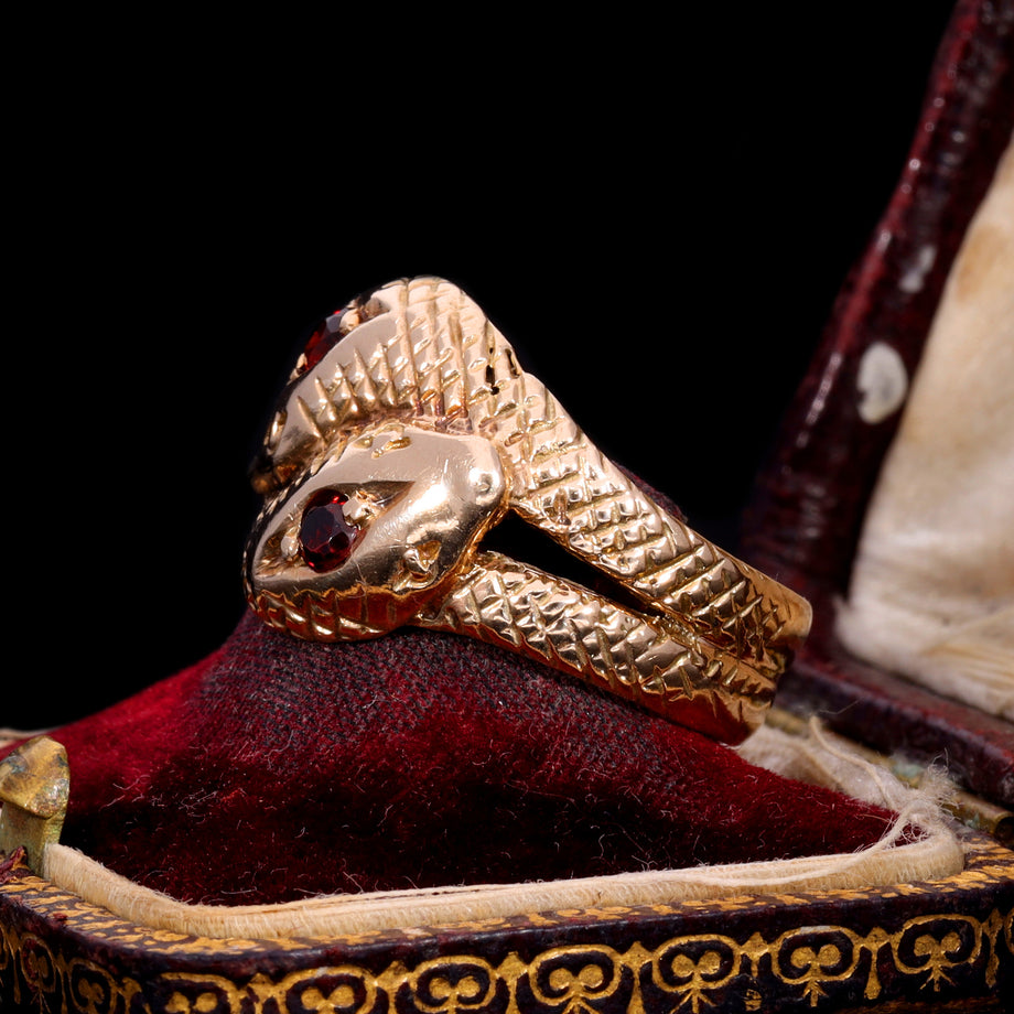 The Vintage Garnet Double Headed Snake Ring