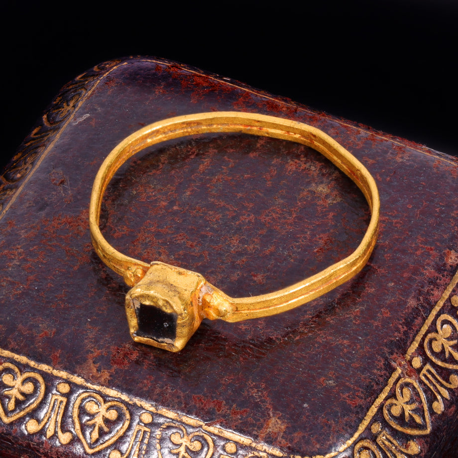 The Ancient Medieval Byzantine Gold And Deep Red Glass Ring
