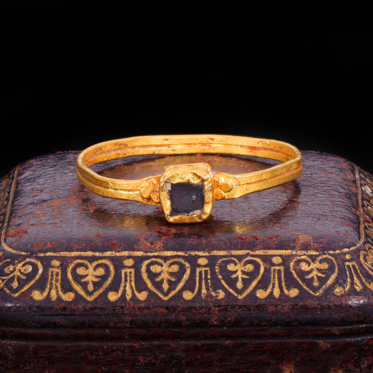 The Ancient Medieval Byzantine Gold And Deep Red Glass Ring